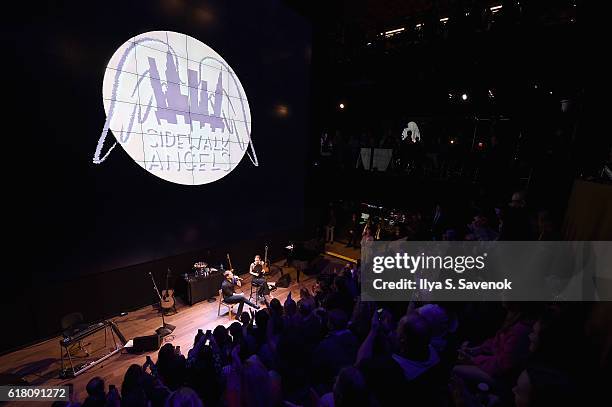 Musician Rob Thomas and Marisol Maldonado speak on stage during an Evening with Rob Thomas to benefit Sidewalk Angels at Samsung 837 at Samsung 837...