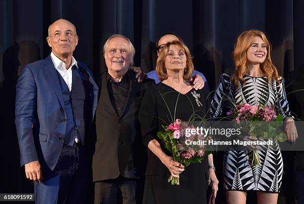 Heiner Lauterbach, Michael Verhoeven, Senta Berger and Palina Rojinski during the 'Willkommen bei den Hartmanns' premiere at Mathaeser Filmpalast on...