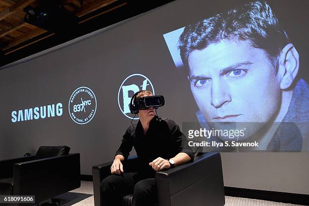 Musician Rob Thomas uses a Samsung product during an Evening with Rob Thomas to benefit Sidewalk Angels at Samsung 837 at Samsung 837 on October 25,...