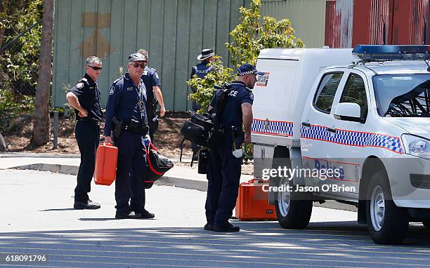 Police are seen at Dreamworld on October 26, 2016 in Gold Coast, Australia. Four people were killed following an accident on the Thunder River Rapids...