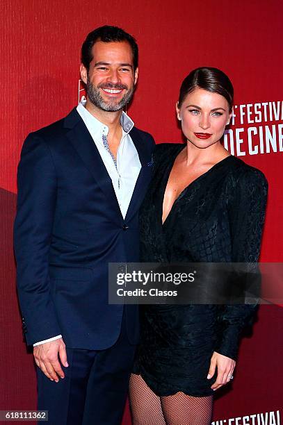 Emiliano Salinas and Ludwika Paleta pose on the red carpet of the movie "Un cuento de Circo and a Love Song" during the Morelia International Film...
