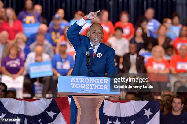 Representative Alcee Hastings speaks at a rally with Democratic presidential nominee former Secretary of State Hillary Clinton to highlight the start...