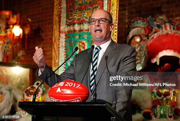 Power President David Koch speaks to the media during an AFL announcement at The Chinese Museum Melbourne on October 26, 2016 in Melbourne, Australia.