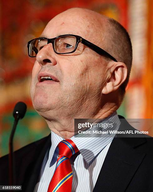 Suns Chairman Tony Cochrane speaks to the media during an AFL announcement at The Chinese Museum Melbourne on October 26, 2016 in Melbourne,...