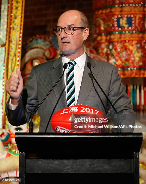 Power President David Koch speaks to the media during an AFL announcement at The Chinese Museum Melbourne on October 26, 2016 in Melbourne, Australia.