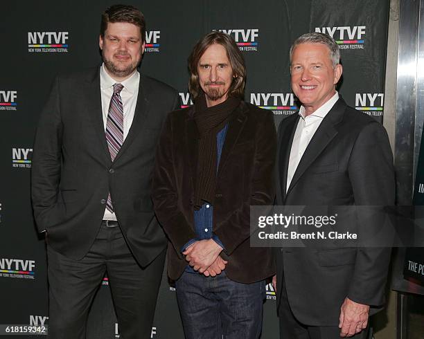 Executive director at Sundance TV Jan Diedrichsen, series creator Ray McKinnon and moderator David Westin attend "Rectify: The Final Season" during...