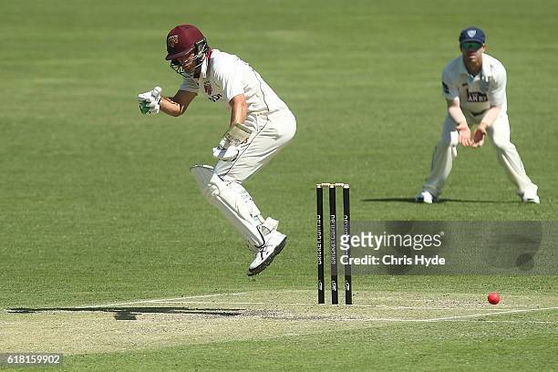 Joe Burns of the Blues bats during day two of the Sheffield Shield match between Queensland and New South Wales at The Gabba on October 26, 2016 in...