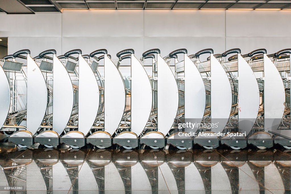 Interlocked luggage carts in an airport