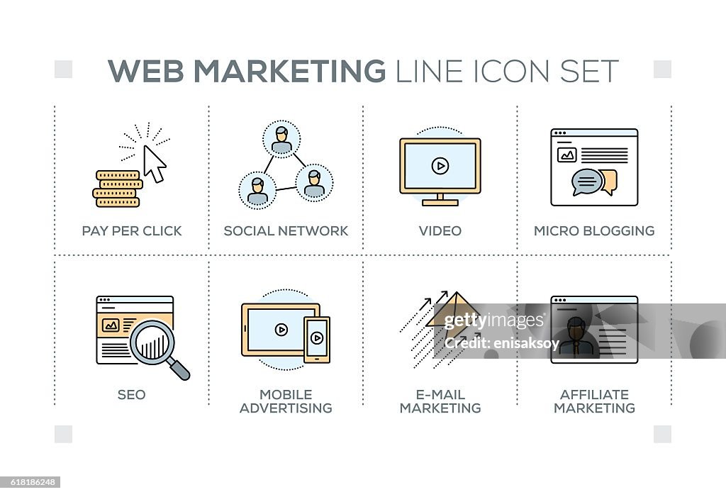 Mots-clés de marketing Web avec des icônes de ligne