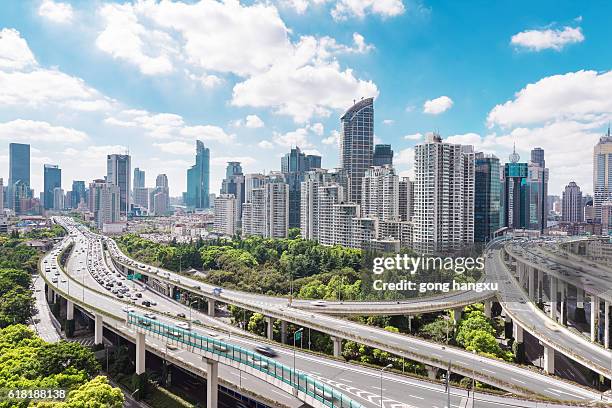 aerial view of highway junction with little traffic - anhui province stock pictures, royalty-free photos & images