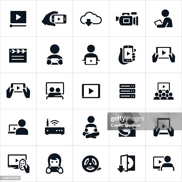 illustrazioni stock, clip art, cartoni animati e icone di tendenza di icone di streaming multimediale - multi media icons