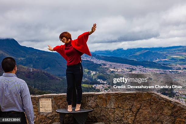 bogota, colombia - tourists on the andean peak of monserrate - monserrate bogota stock pictures, royalty-free photos & images