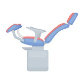 Gynecologic chair icon in cartoon style isolated on white background.