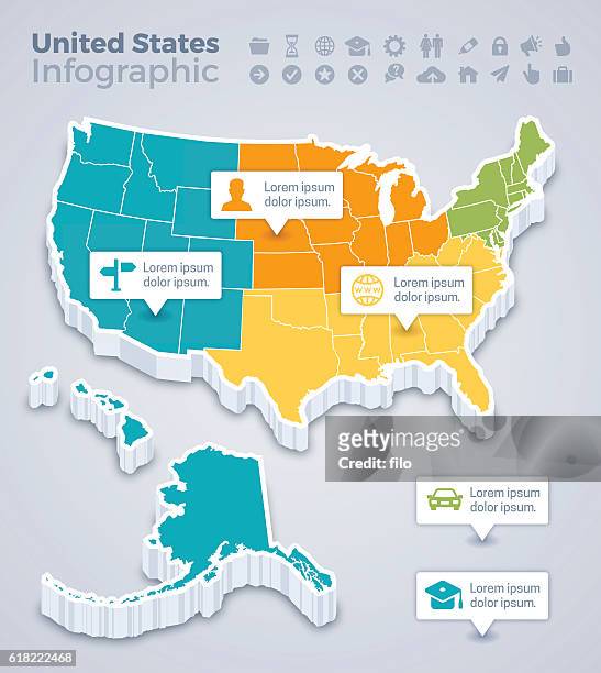 stockillustraties, clipart, cartoons en iconen met united states map infographic - het zuiden van de verenigde staten