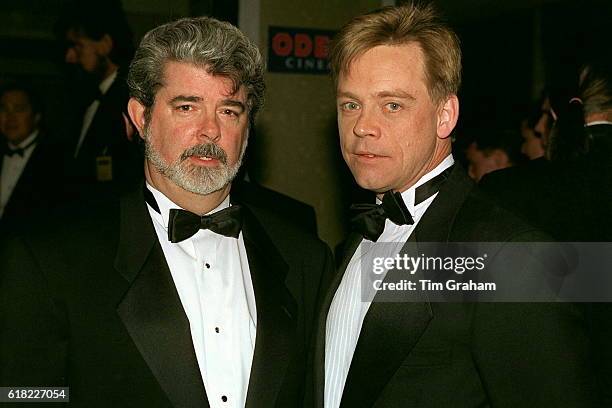 Creator George Lucas and actor Mark Hamill who played Luke Skywalker at 'Star Wars' Premiere