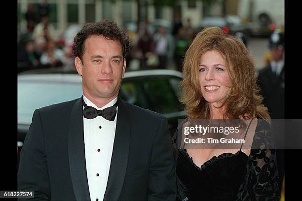 Celebrity couple actor Tom Hanks and wife Rita Wilson at charity movie premiere for 'Apollo 13' film