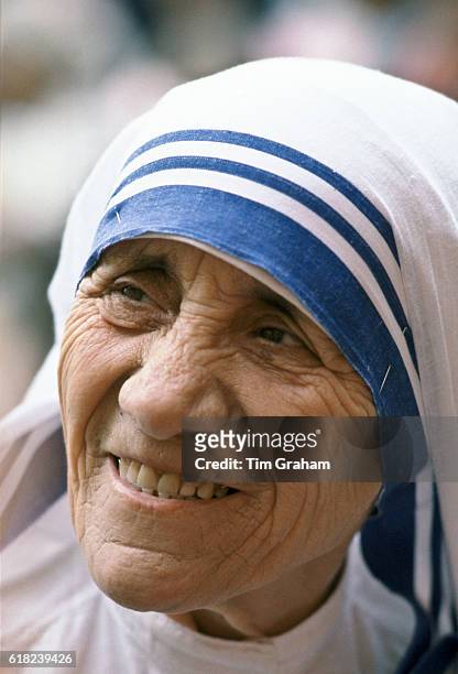 Mother Teresa of Calcutta at Mother Teresa's Mission for the Poor which gives aid to poor and hungry people, Calcutta, India