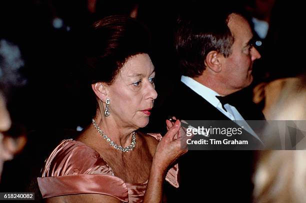 Princess Margaret attends a Gala dinner for the AIDS Crisis Trust in London.