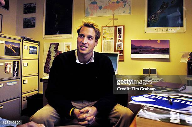 Prince William talks to Dr Charles Warren in his office in the Geography department of St Andrews University. The Prince is in the last year of his...
