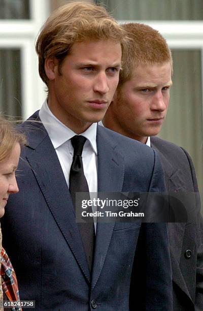 Prince William and Prince Harry with their cousin Laura Fellowes at the funeral of their grandmother Frances Shand-Kydd at St Columba's Cathedral.