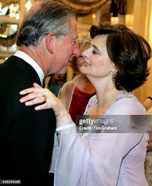 Prince Charles, the Prince of Wales greets Cherie Blair at the London Hilton during the Asian Women of Achievement Awards. The awards celebrate...