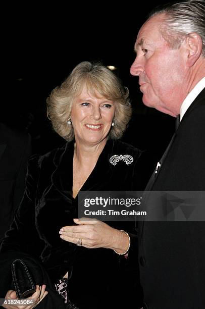 Camilla, Duchess of Cornwall, meets with Lord Sam Vestey, Master of the Horse, at the London International Horse Show at Olympia.