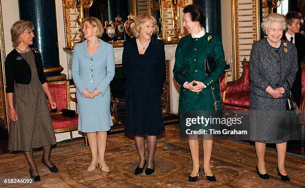 Queen Elizabeth II with Camilla, Duchess of Cornwall, Sophie, Countess of Wessex, Princess Anne, Princess Royal and the Duchess of Gloucester at a...