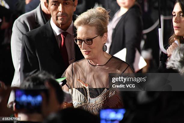 American actress Meryl Streep arrives at the red carpet of opening ceremony of the Tokyo International Film Festival 2016 at Roppongi Hills on...