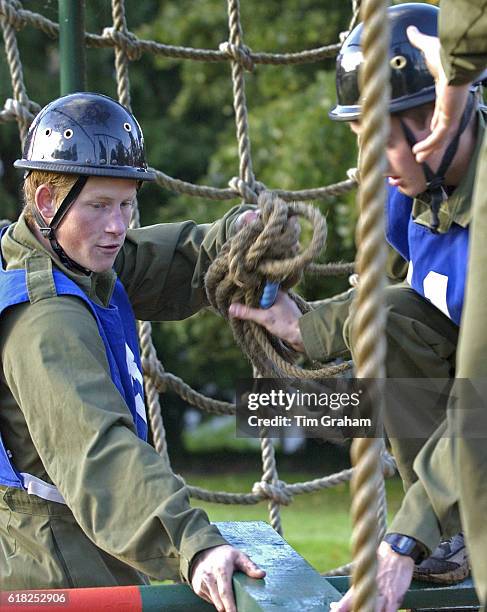 Prince Harry taking part in a Command Task exercise at the Army's Regular Commissions Board held over four days at Westbury in Wiltshire This was...