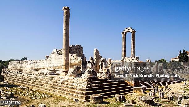 the temple of apollo ruins at the didyma, turkey. - pompeii stock pictures, royalty-free photos & images