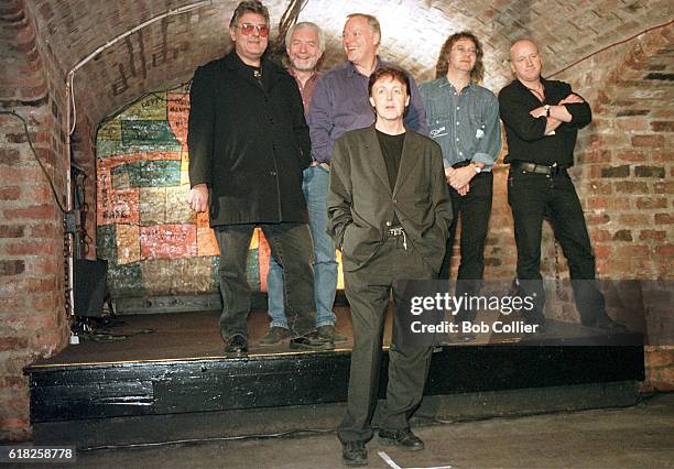 British singer and songwriter Paul McCartney in concert at the Cavern Club in Liverpool.