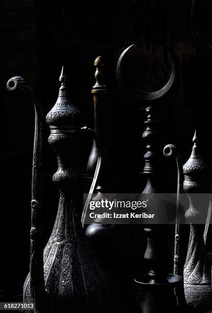 brass objets at safranbolu bazaar in black sea - balustrade stock pictures, royalty-free photos & images