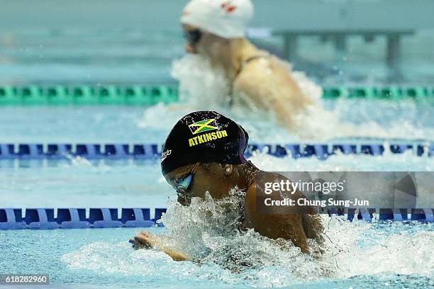 Alia Atkinson of Jamaica competes in the Women's 50m Breaststroke final on the day two of the FINA Swimming World Cup 2016 Tokyo at Tokyo Tatsumi...