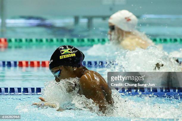 Alia Atkinson of Jamaica competes in the Women's 50m Breaststroke final on the day two of the FINA Swimming World Cup 2016 Tokyo at Tokyo Tatsumi...
