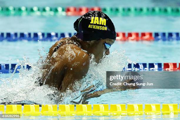 Alia Atkinson of Jamaica competes in the Women's 50m Breaststroke final on the day two of the FINA Swimming World Cup 2016 Tokyo at Tokyo Tatsumi...