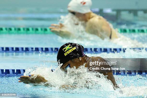 Alia Atkinson of Jamaica competes in the Women's 50m Breaststroke final on the day two of the FINA Swimming World Cup 2016 Tokyo at Tokyo Tatsumi...