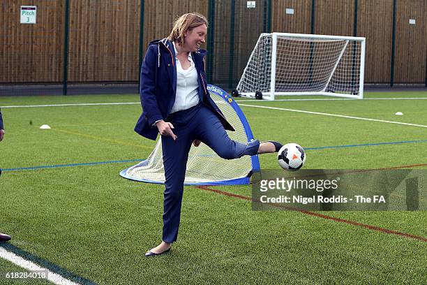 Sports Minister Tracey Crouch during the opening of St George's Park Sheffield Graves on October 26, 2016 in Sheffield, England.