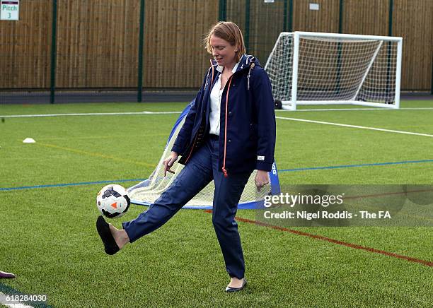 Sports Minister Tracey Crouch during the opening of St George's Park Sheffield Graves on October 26, 2016 in Sheffield, England.