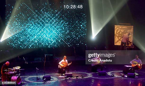 Le Trio Joubran, three-people oud crew brothers Samir, Adnan and Wissam Joubran, play their ouds during their Guinness World Record attempt at the...