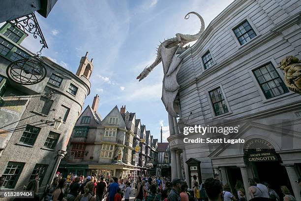 General view of the Wizarding World of Harry Potter Diagon Alley at Universal Orlando on October 24, 2016 in Orlando, Florida.