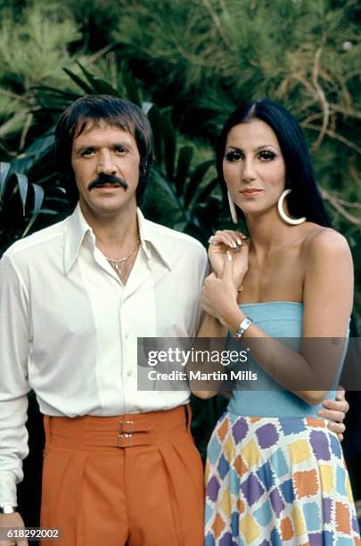 Sonny and Cher Bono pose for a promotional photo for "The Sonny and Cher Show" in 1970.
