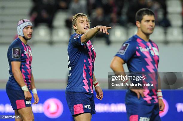 Jules Plisson and Morne Steyn of Stade Francais during the Challenge Cup match between Stade Francais Paris and Timisoara Saracens at Stade Jean...