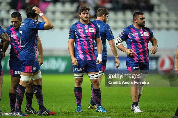 Jono Ross of Stade Francais during the Challenge Cup match between Stade Francais Paris and Timisoara Saracens at Stade Jean Bouin on October 20,...