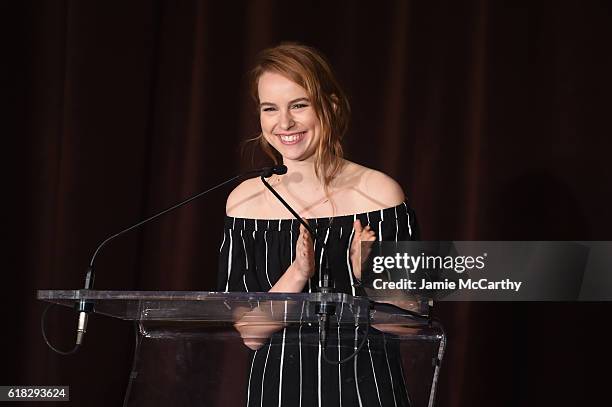 Actress, Singer/Songwriter and Save the Children Artist Ambassador Bridgit Mendler speaks onstage at the 4th Annual Save the Children Illumination...