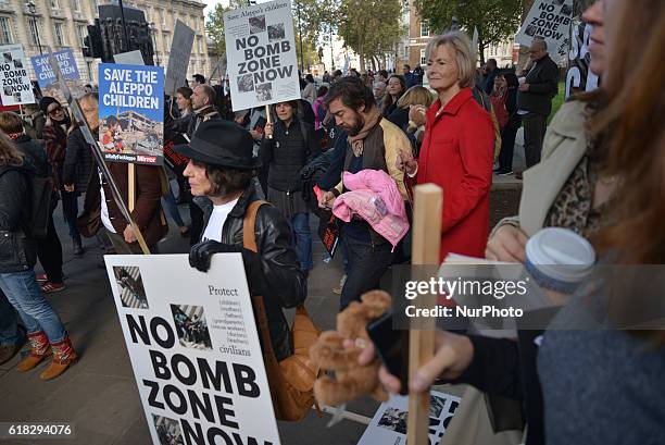 Baroness Kinnock of Holyhead , also known as Glenys Kinnock, politician, attends the 'Rally for Aleppo' outside Downing Street on October 22, 2016 in...