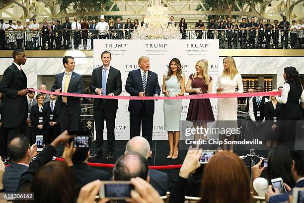 Republican presidential nominee Donald Trump and his family son Donald Trump Jr, son Eric Trummp, wife Melania Trump and daughters Tiffany Trump and...