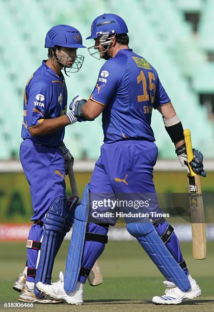 Cricket - IPL2 - Rajasthan Royals opening batsmen Graeme Smith and Naman Ojha bats during the match between Rajasthan and Punjab at Kingsmead ground,...