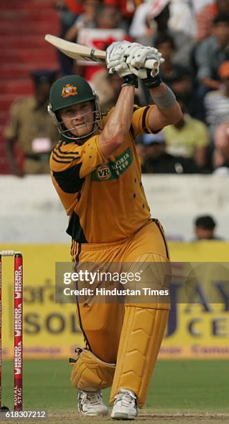 Australia batsman Shane Watson bats during ther 5th ODI between India and Australia at Rajiv Gandhi stadium.