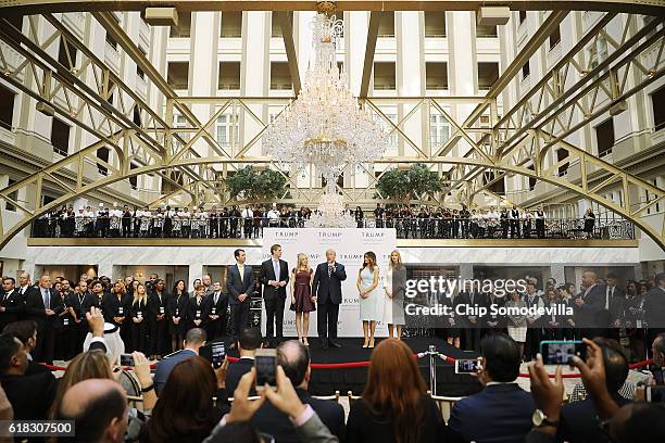 Republican presidential nominee Donald Trump and his family son Donald Trump Jr, son Eric Trump, wife Melania Trump and daughters Tiffany Trump and...