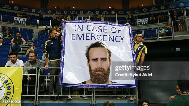 Supporters of Fenerbahce Istanbul pictured prior to the 2016/2017 Turkish Airlines EuroLeague Regular Season Round 3 game between Fenerbahce Istanbul...